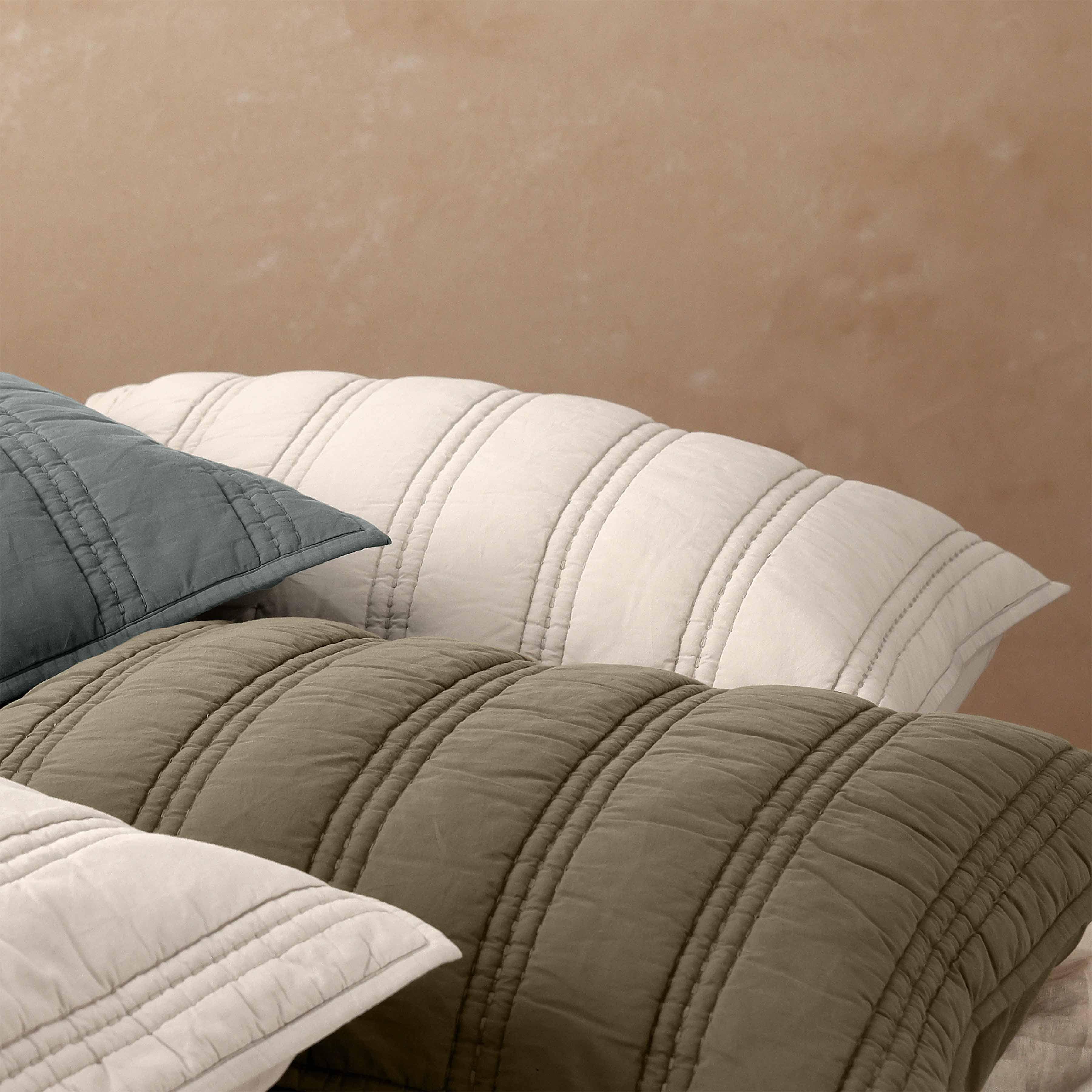 Organic Stonewashed Percale Channel Quilt Euro Shams - Image 7