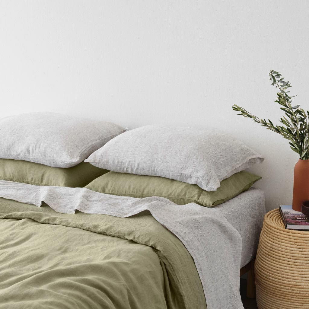Stonewashed Linen Curated Bed Bundle - Sage/Graphite Stripe - Image 4